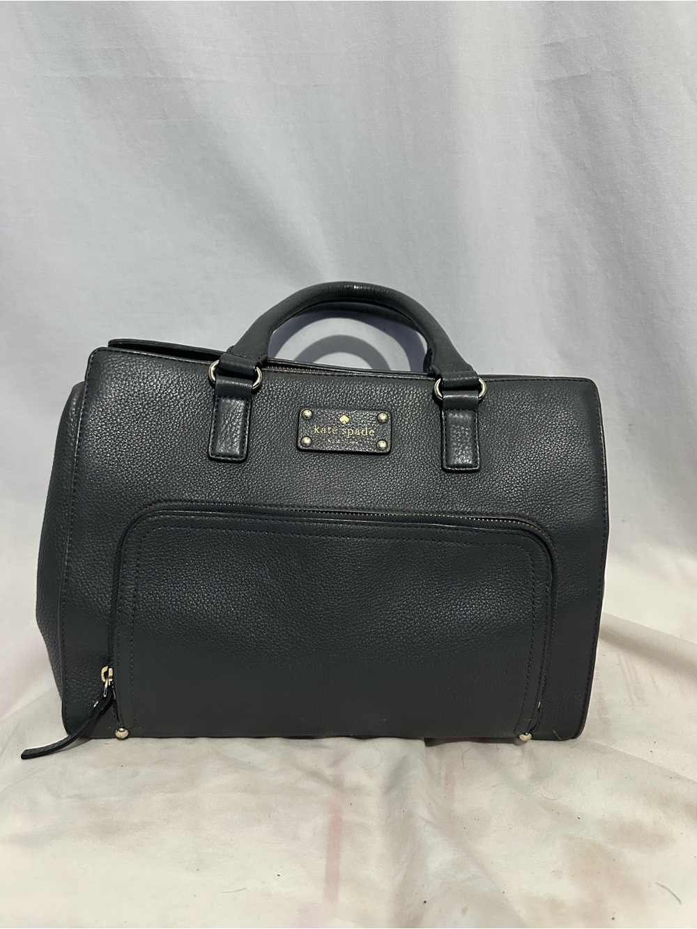 Kate Spade Gray Pebbled Leather Satchel w/ Front Zip Pocket